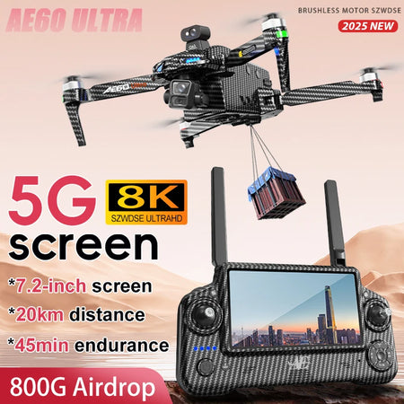 AE60 Ultra Professional Drone With 8K Camera GPS 3-Axis Gimbal Obstacle Avoidance Touch Screen FPV Brushless RC Drones Boy Toys