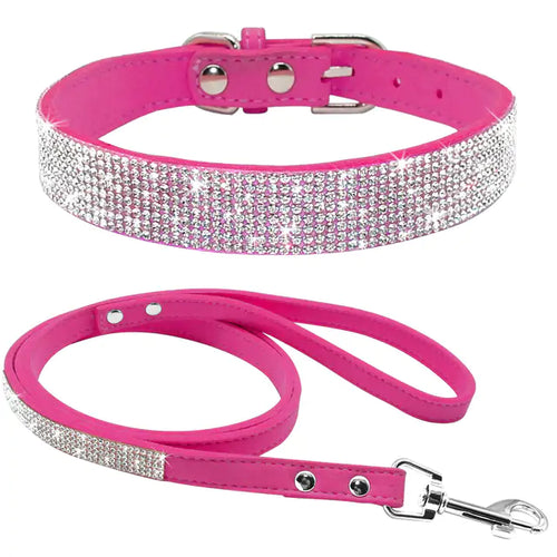 Load image into Gallery viewer, Pet Collar and leash, suede leather, Bling, colourful
