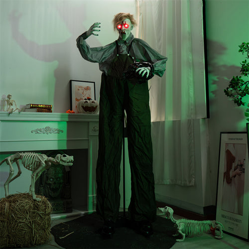 Load image into Gallery viewer, 1.9 meters large overalls take cat zombie station haunted house outdoor electric induction horror decoration
