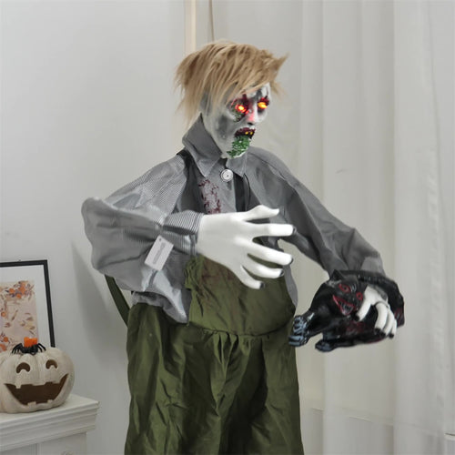 Load image into Gallery viewer, 1.9 meters large overalls take cat zombie station haunted house outdoor electric induction horror decoration
