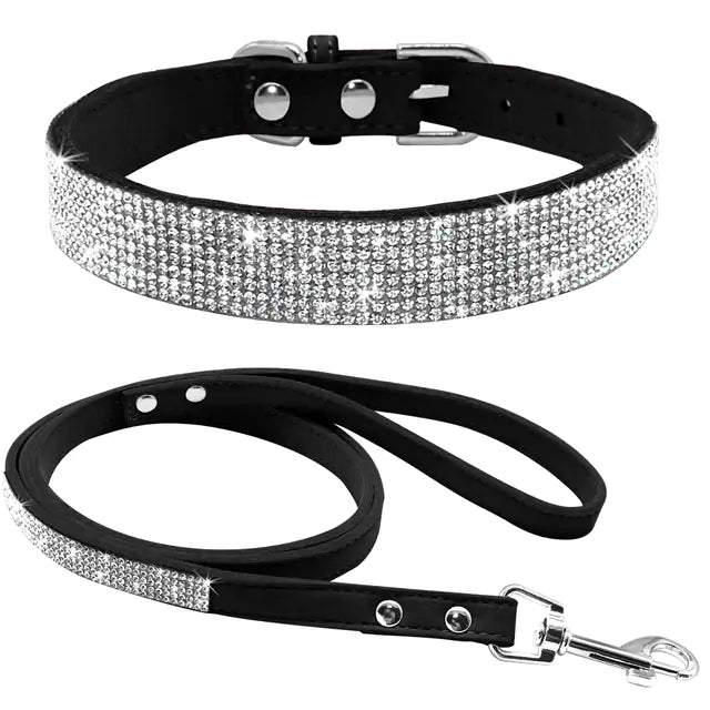 Pet Collar and leash, suede leather, Bling, colourful