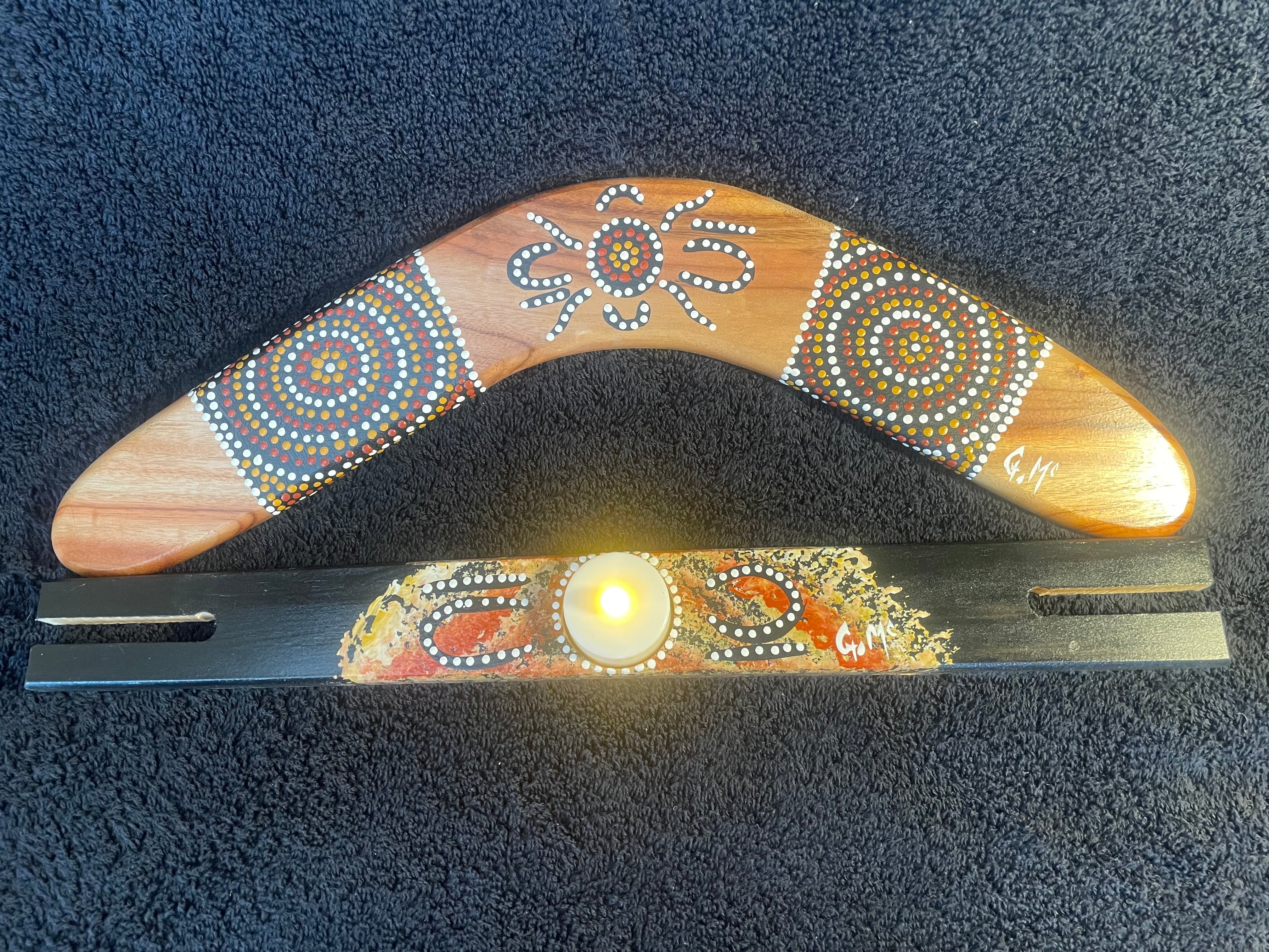 Boomerang Dot Art candle holder stand-by Artist Gerald McGregor