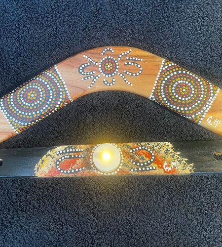 Boomerang Dot Art candle holder stand-by Artist Gerald McGregor