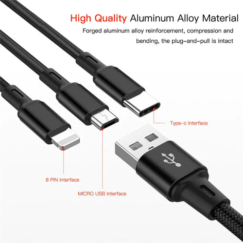 Load image into Gallery viewer, 3 in 1 USB Cable For iPhone and Android
