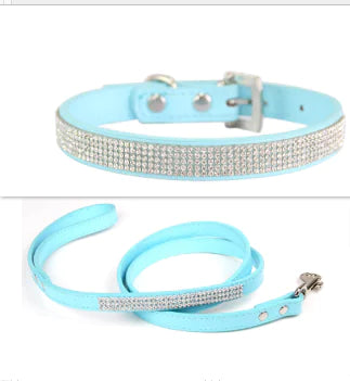 Load image into Gallery viewer, Pet Collar and leash, suede leather, Bling, colourful
