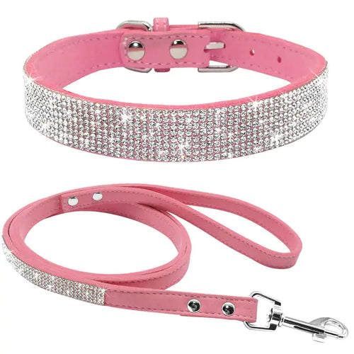 Load image into Gallery viewer, Pet Collar and leash, suede leather, Bling, colourful
