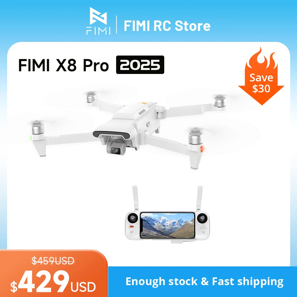 FIMI X8 Pro 2025 Camera drone 1/1.3-inch 48Mp CMOS 4K 60fps 20km transmission range 3-axis Gimbal AI Super Night Video RC Store