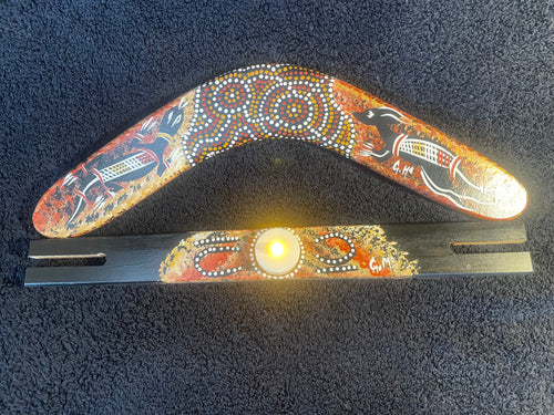 Load image into Gallery viewer, Boomerang Goanna-Kangaroo-candle holder stand by Artist Gerald McGregor
