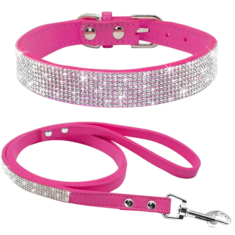 Pet Collar and leash, suede leather, Bling, colourful