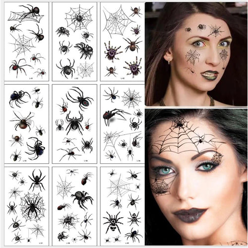 Load image into Gallery viewer, 10Sheets/Pack New Halloween Holiday Face Makeup and Terror Spider and Scar Mask Design Fake Temporary Waterproof Tattoo Sticker
