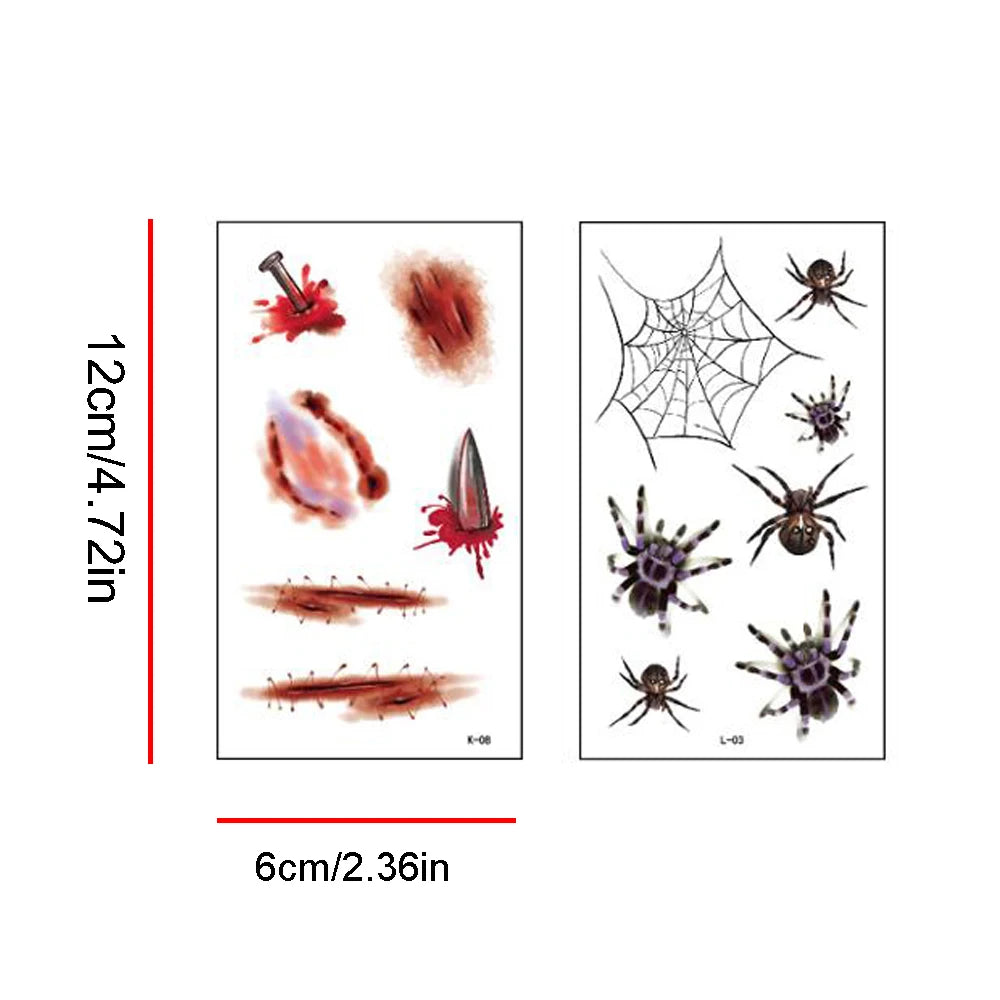 10Sheets/Pack New Halloween Holiday Face Makeup and Terror Spider and Scar Mask Design Fake Temporary Waterproof Tattoo Sticker