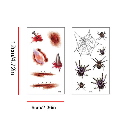 Load image into Gallery viewer, 10Sheets/Pack New Halloween Holiday Face Makeup and Terror Spider and Scar Mask Design Fake Temporary Waterproof Tattoo Sticker
