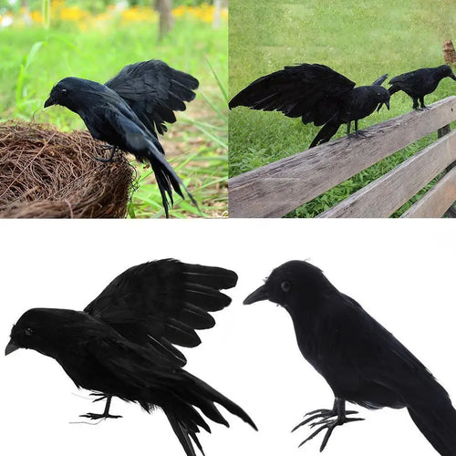 Load image into Gallery viewer, 1Pcs Doom Crow Halloween Props Artificial Black Feather Raven Props Feather Bird House Halloween Decoration
