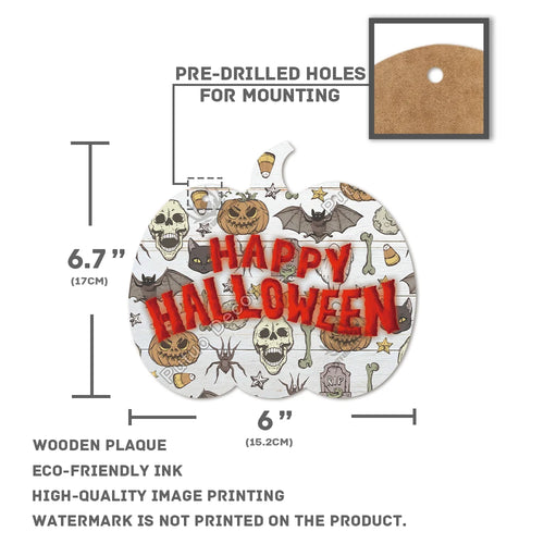 Load image into Gallery viewer, Halloween Wood Sign Pumpkin Shape Wooden Plaque, Trick or Treat, Hanging Sign, Ghost Castle, Witch, Home Wall Decor
