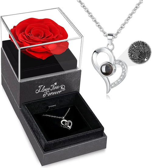 Load image into Gallery viewer, WILDLOVE Preserved Real Rose with I Love You Necklace, Christmas Gifts for Women, Mom, Grandma, Wife and Girlfriend, Birthday Anniversary Valentine&#39;s Day Mother&#39;s Day Gift Ideas for Her
