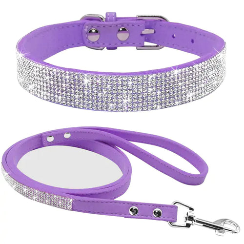 Load image into Gallery viewer, Pet Collar and leash, suede leather, Bling, colourful
