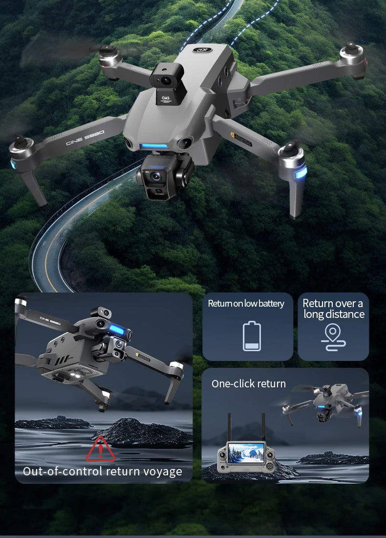 S880 Flagship Drone 8K Dual Cameras 3-Axis Gimbal 5G FPV GPS Return TouchScreen RC Obstacle Avoidance Optical Flow Hovering Dron