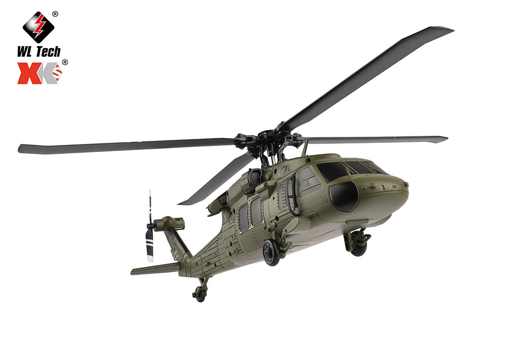 Wltoys K170 UH-60L RC Plane 2.4G 4CH 6-Axis Gyro Brushless Motor Military Green Helicopter RTF And XK K170 Birthday Gift for Kid