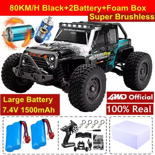 1:16 80km/h Brushless RC Drift Car With LED Lights 4WD Electric High Speed Racing Remote Control Monster Truck for Kids Adults