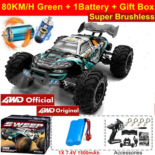 Load image into Gallery viewer, 1:16 80km/h Brushless RC Drift Car With LED Lights 4WD Electric High Speed Racing Remote Control Monster Truck for Kids Adults
