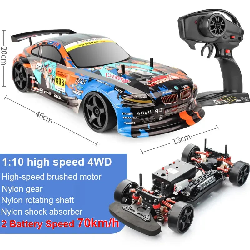 1:10 70km/h High-speed Drift Remote Control Car 2.4G 4WD Rc Off-road Vehicle Dual-speed Rc Car Children's Christmas Gift
