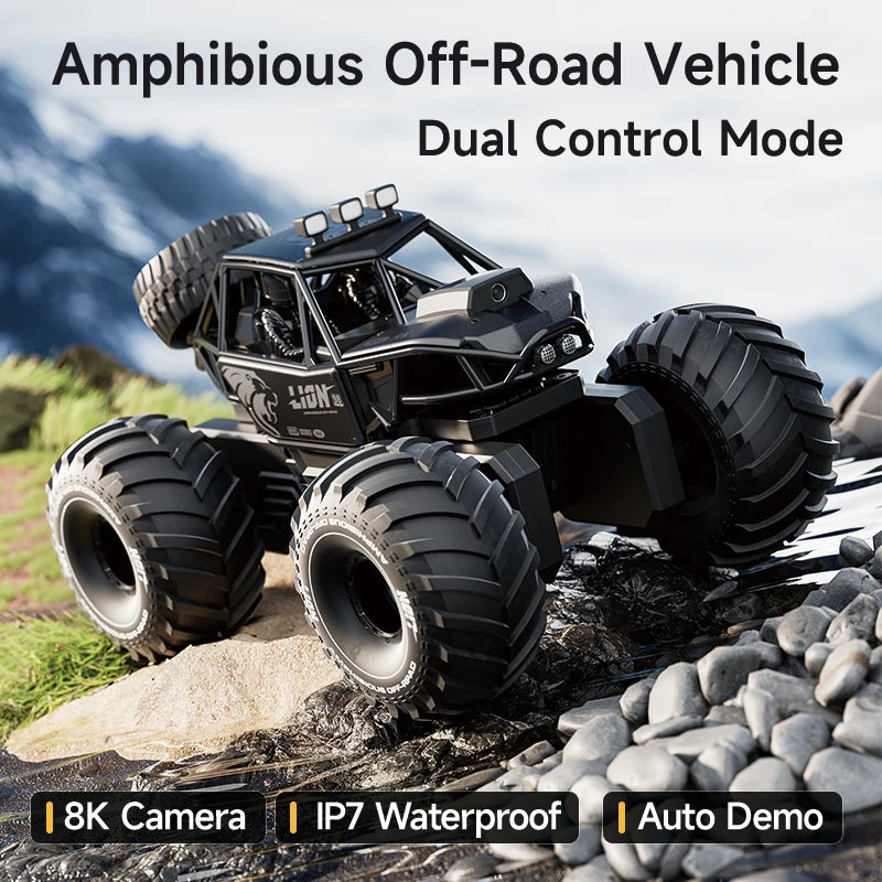 Amphibious Rock rocker Crawler RC Car with Camera, 4WD, 50min Runtime, IPX7 Waterproof, Gesture & APP Control, Off-Road Drift