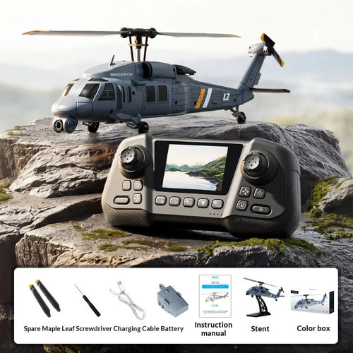 Load image into Gallery viewer, 4drc L2 Rc Helicopter 8k Aerial Camera Builtin Screen Remote Control 6axis Gyro Single Blade Black Hawk Apache Military For Boys
