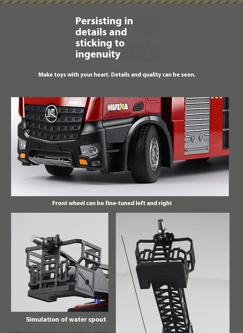 1:14 RC Engineering Car Huina 1561 22CH Large Scale Toy Fire Truck Full Scale Simulation Water Spraying Toys Adult Child Gifts