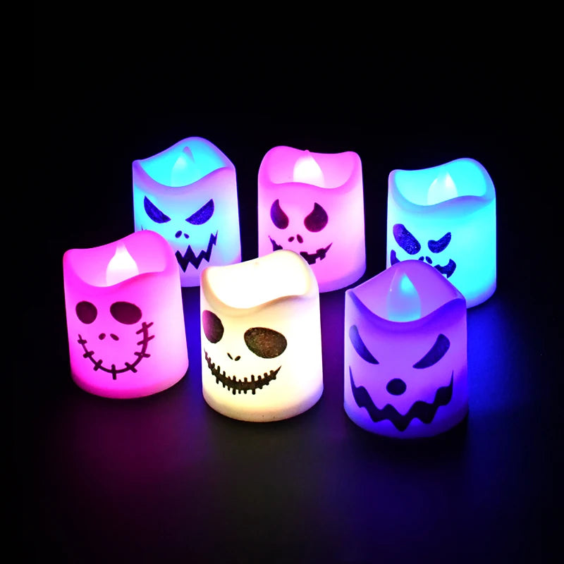 6pcs Halloween Led Ghost Pumpkin Candle Light Glowing Lamp Halloween