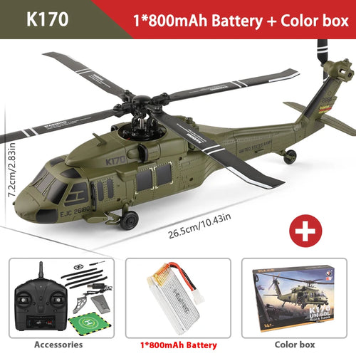 Load image into Gallery viewer, Wltoys K170 UH-60L RC Plane 2.4G 4CH 6-Axis Gyro Brushless Motor Military Green Helicopter RTF And XK K170 Birthday Gift for Kid
