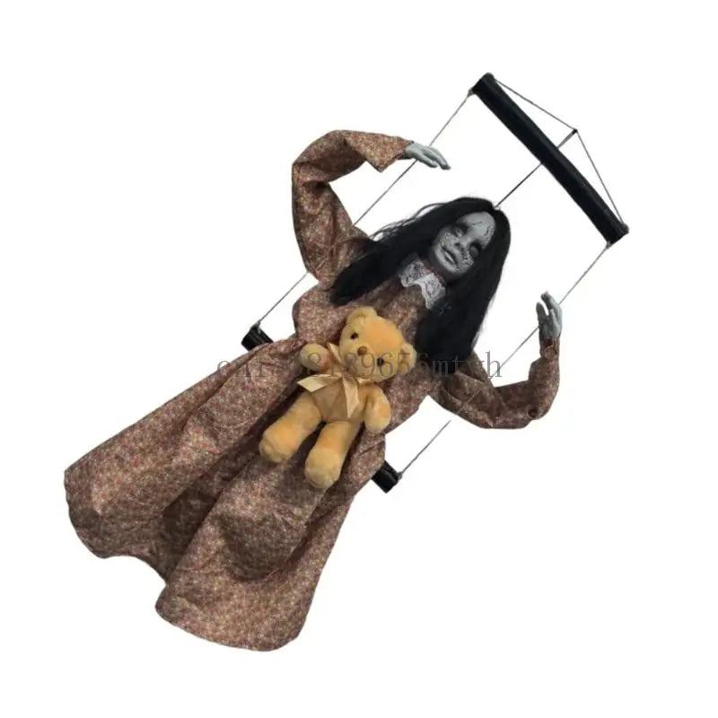 Scary Halloween Decorations Sound Activated Swinging Ghostly Doll with Light Up Eye for Garden Yard Indoor and Outdoor B03D
