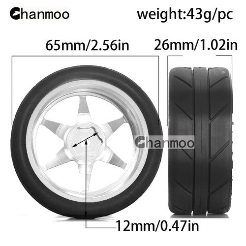 Load image into Gallery viewer, 1/10 RC Racing Wheels Tires Metal Wheel Rims Hub12mm Hex for 1:10 RC On Road Car Tamiya TT01 TT02 XV01 XV02 PTG-2 HSP HPI Kyosho

