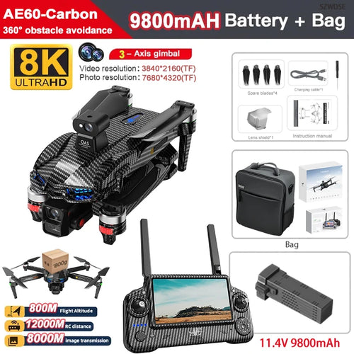 Load image into Gallery viewer, AE60 Ultra Professional Drone With 8K Camera GPS 3-Axis Gimbal Obstacle Avoidance Touch Screen FPV Brushless RC Drones Boy Toys
