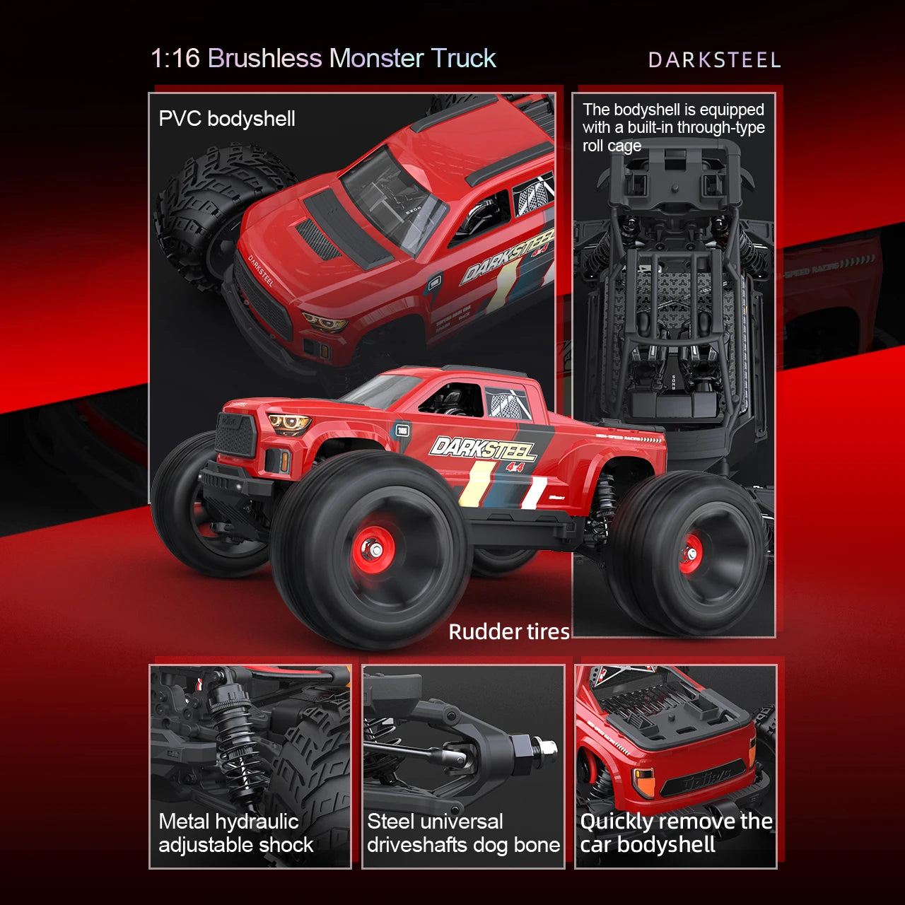 1/16 4WD RC Car Brushless High-speed Truck 2.4G Remote Control Climbing Vehicle 4x4 Off-road Big-wheels Crawler Toys for Adults