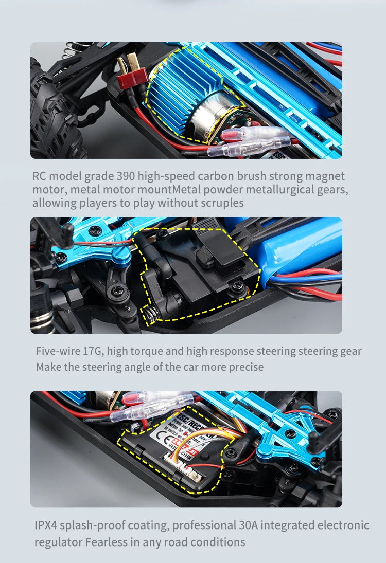 Rc Car Off Road 4x4 High Speed 75KM/H Remote Control Car With LED Headlight Brushless 4WD 1/16 Monster Truck Toys For Boys Gift