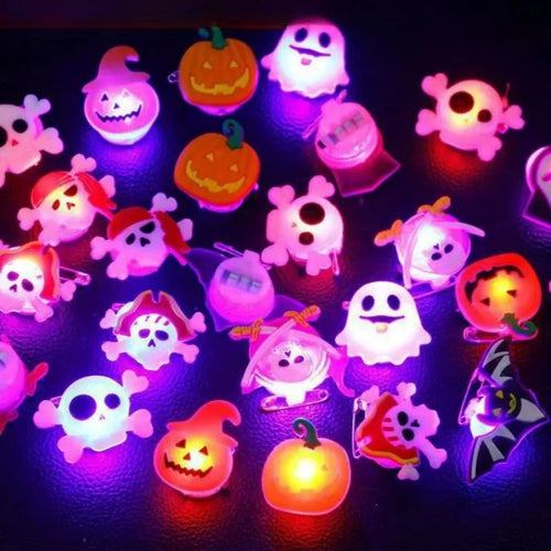 Load image into Gallery viewer, 10/50Pcs Halloween Luminous Rings Creative Pumpkin Ghost Skull LED  for Children Finger Rings Toys Lights Jewelry Party Gifts
