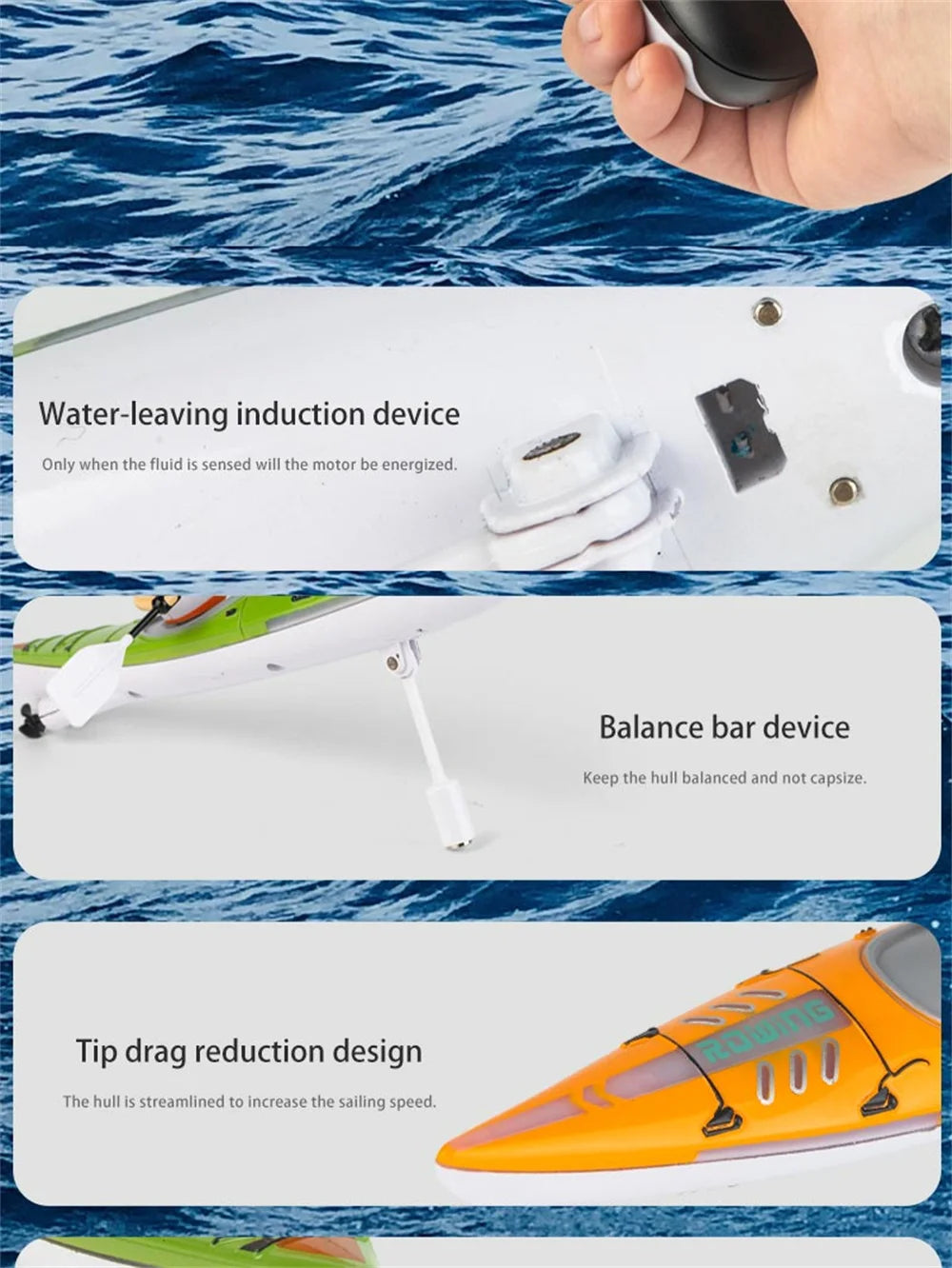 HC-810 RC Boat RTR 2.4G 15km/h Brushed Motor Paddle Remote Control Rowing LED Lights 360 Driving Dual Modes Waterproof Ship