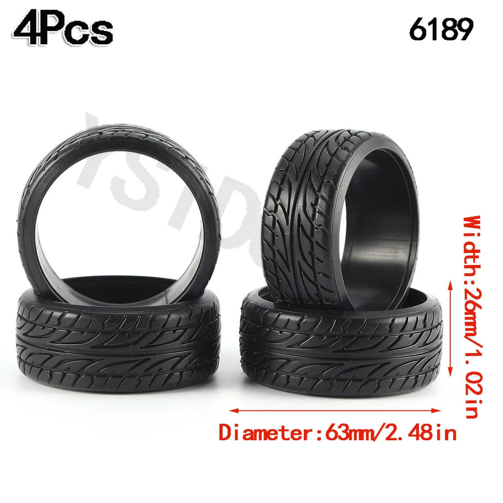 4PCS YSIDO Hard Plastic 63mm/2.48inch Rim Tyre Tire Wheel 12mm HEX for 1/10 RC Drift Cars