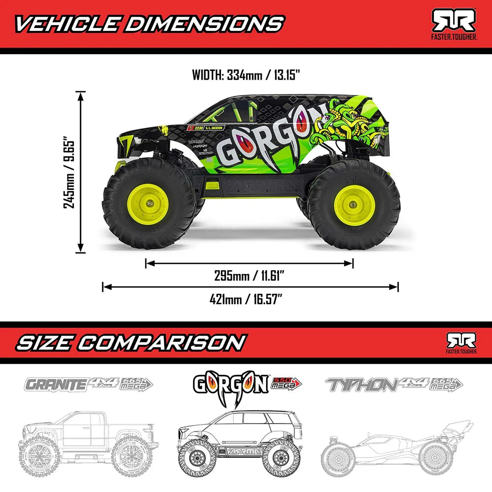 ARRMA 2025 GORGON 2WD Mega RTR 1/10 RC Electric Remote Control Model Car Monster Truck Adult Children's Toys Included Battery