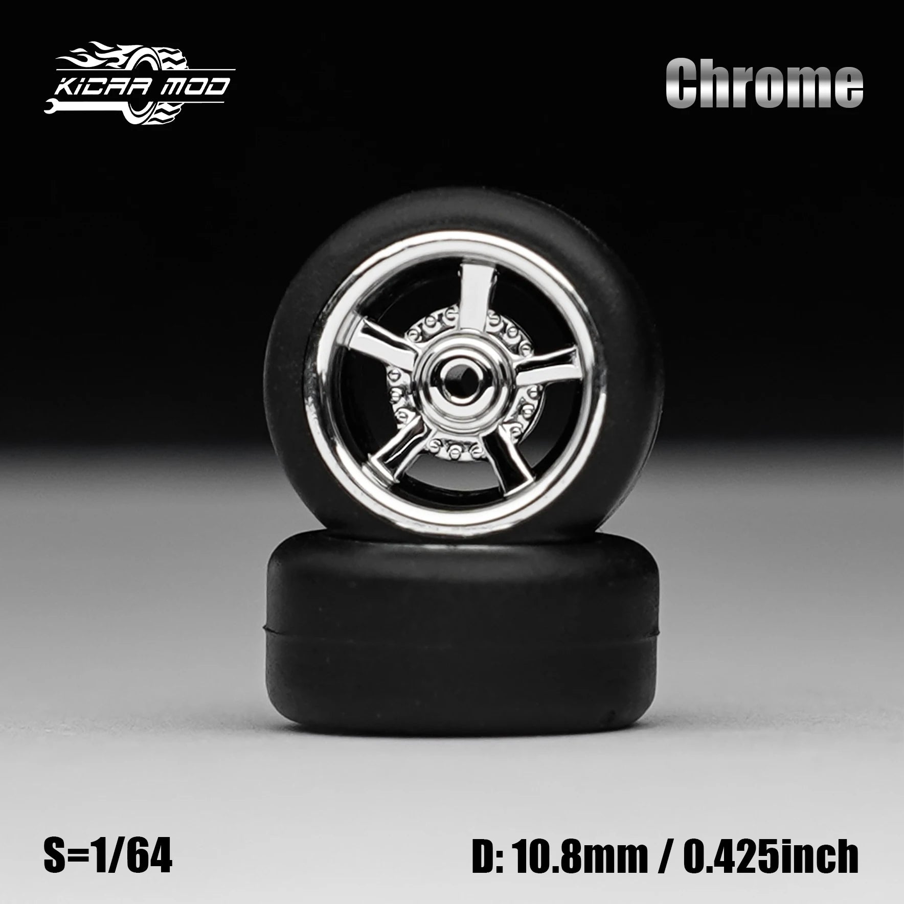 1/64 Model Car Electroplated Silver Wheels with Fixed Rubber Tires Comes with rivets for Diecast Model  Refiting Parts 4pcs 1set
