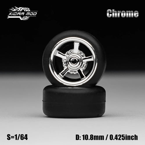 Load image into Gallery viewer, 1/64 Model Car Electroplated Silver Wheels with Fixed Rubber Tires Comes with rivets for Diecast Model  Refiting Parts 4pcs 1set
