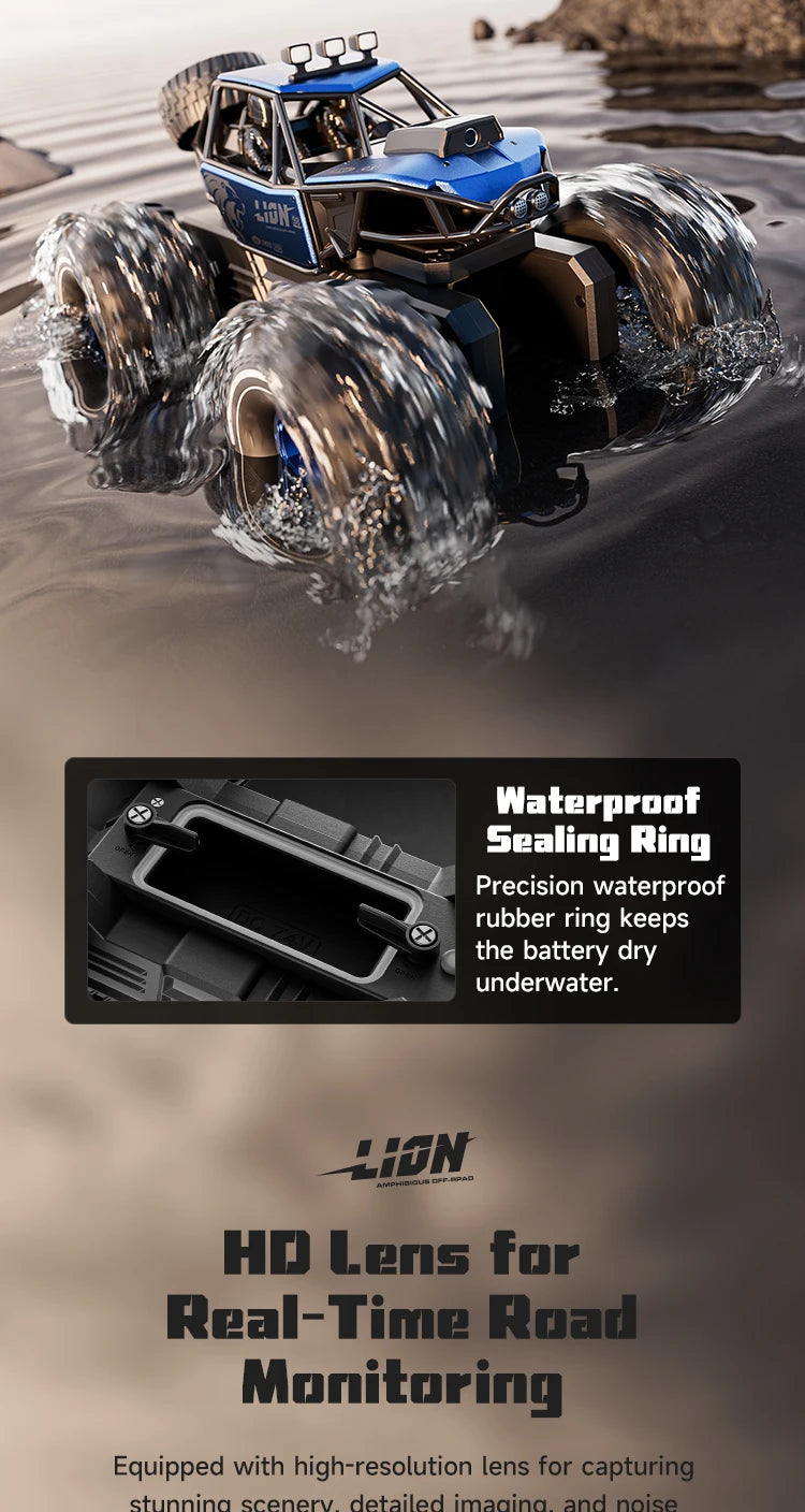 Amphibious Rock rocker Crawler RC Car with Camera, 4WD, 50min Runtime, IPX7 Waterproof, Gesture & APP Control, Off-Road Drift