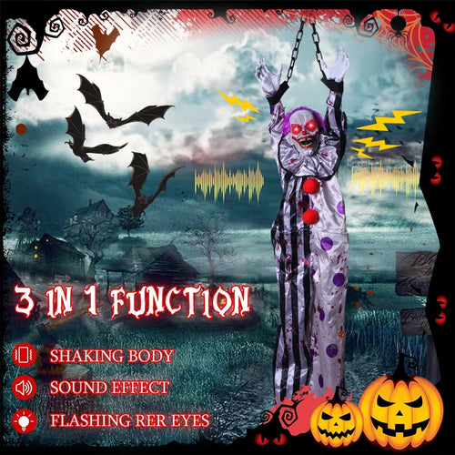 Load image into Gallery viewer, Halloween Electric Vocal Clown Pendant Home Glow Lifelike Hanging Ghost Decoration Spooky Kid Hanging From A Haunted House Chain
