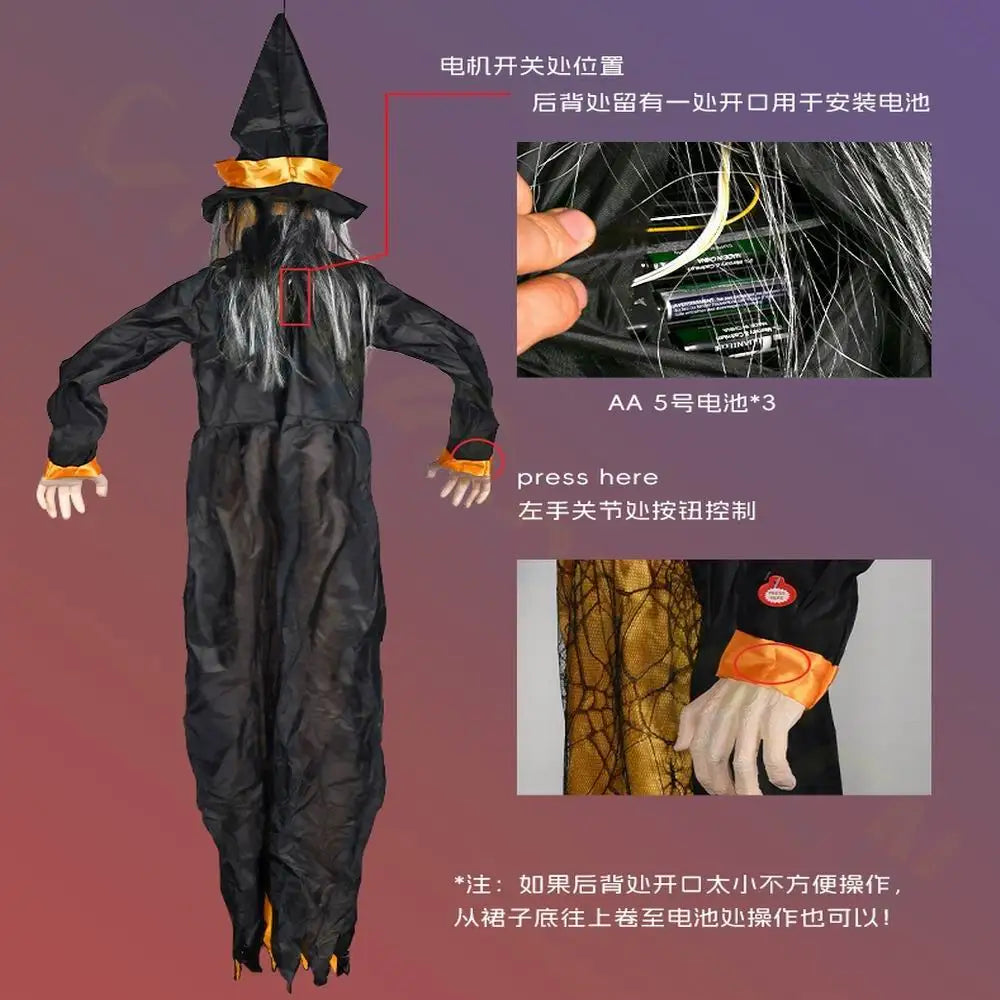 Halloween Hanging Ghost Voice Control Witch Light-up Eyes Voice Controlled Haunted House Prop Ghost Horror Bar Party Decoration