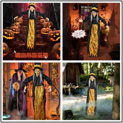 Load image into Gallery viewer, Halloween Hanging Ghost Voice Control Witch Light-up Eyes Voice Controlled Haunted House Prop Ghost Horror Bar Party Decoration
