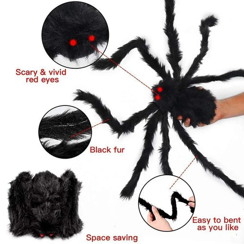 Load image into Gallery viewer, Giant Spider Huge Spider Web Halloween Decoration Props Haunted Indoor Outdoor Spooky Plush Large Araneid Prank Trick Supplies
