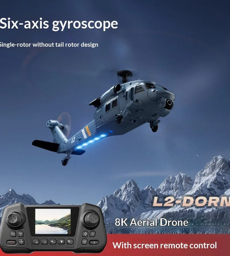 4drc L2 Rc Helicopter 8k Aerial Camera Builtin Screen Remote Control 6axis Gyro Single Blade Black Hawk Apache Military For Boys