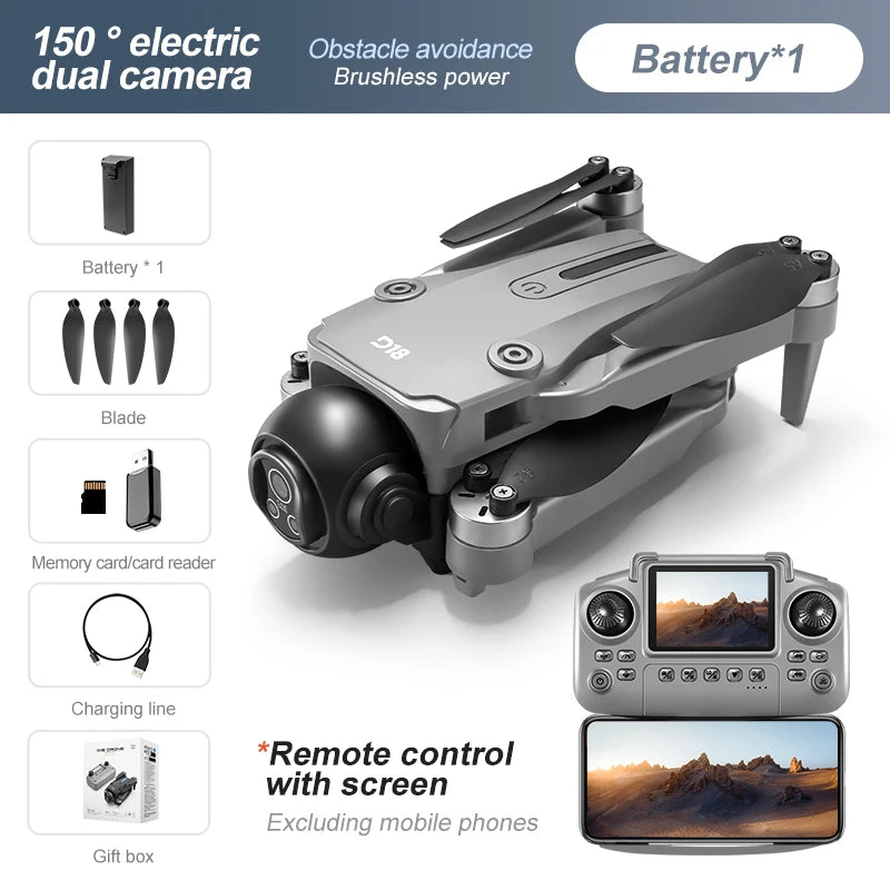 D18 GPS Drone 8K Aerial HD Dual Camera Intelligent Obstacle Avoidance Brushless Power 5G WIFI GPS Return Screen RC Drone