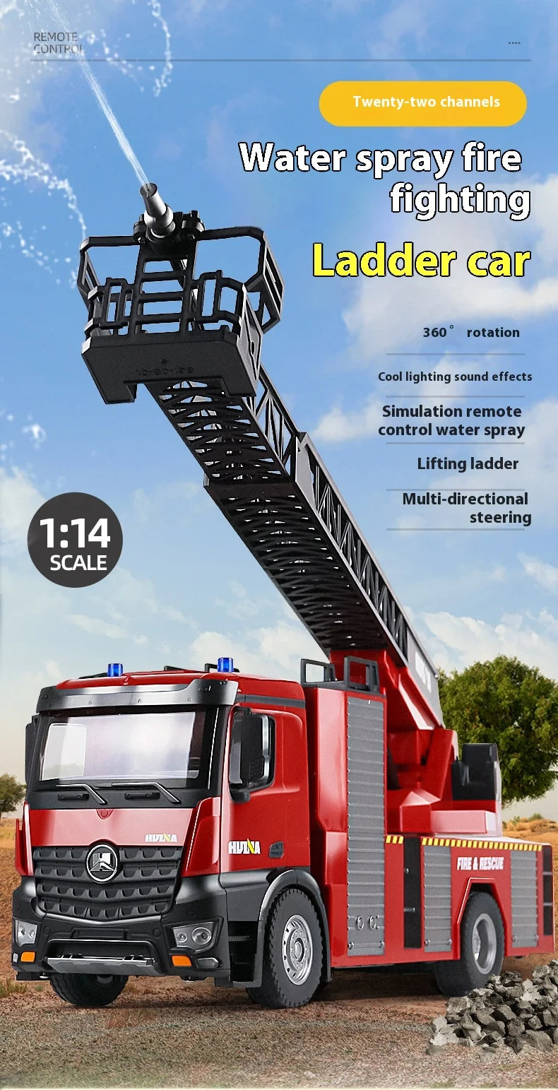 1:14 RC Engineering Car Huina 1561 22CH Large Scale Toy Fire Truck Full Scale Simulation Water Spraying Toys Adult Child Gifts
