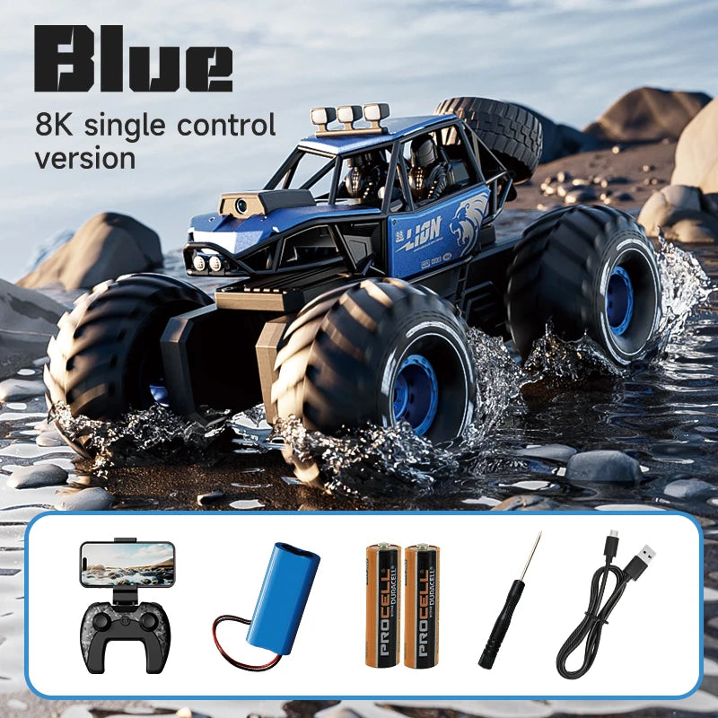 Amphibious Rock rocker Crawler RC Car with Camera, 4WD, 50min Runtime, IPX7 Waterproof, Gesture & APP Control, Off-Road Drift